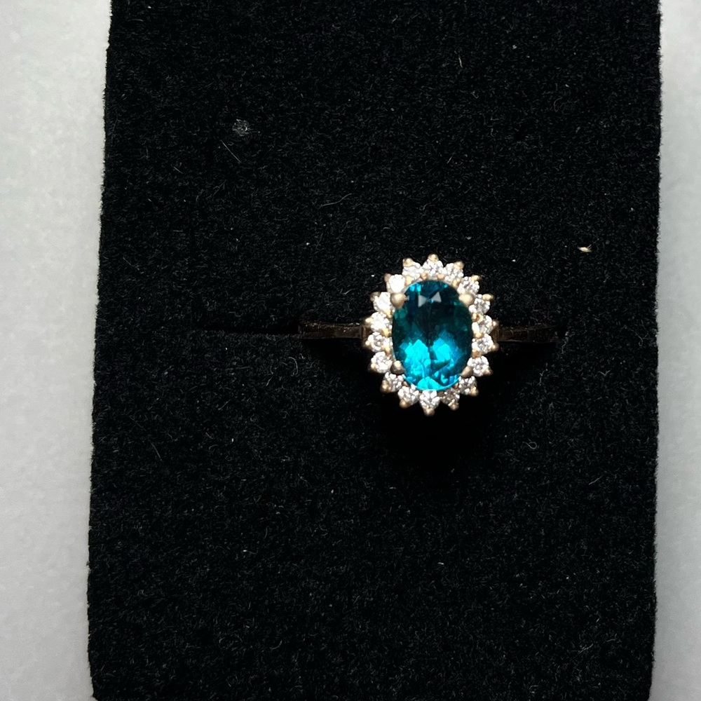 Swiss blue topaz and clear ziconia rose gold over sterling silver ring sz8